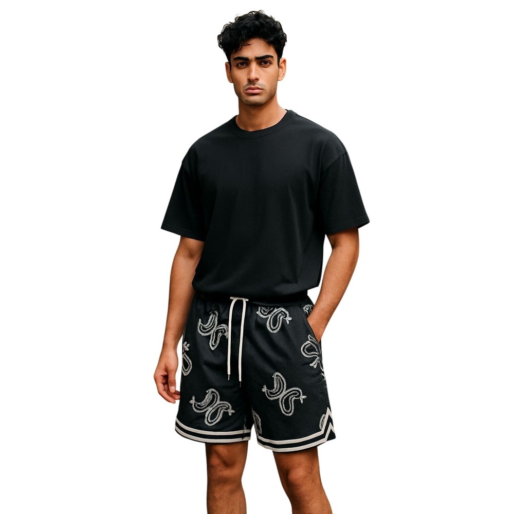 Boohooman Shorts Mens Medium Black White Bandana Paisley Mesh Athletic